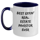 Funny Real Estate Investor Gifts - Best Effin' Real Estate Investor Ever Two Tone Coffee Mug for Men, Women, and Friends, Graduation Unique Gifts from Family, Coworkers - Main